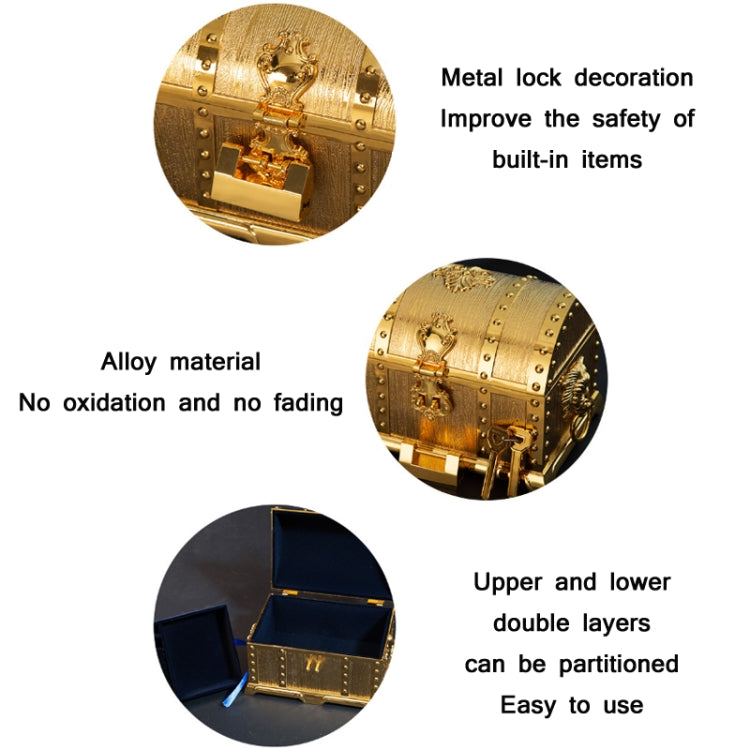 Double-Layer Jewel Box With Lock Metal Decorative Ornaments, Size: 17.5x13.5x12.5cm