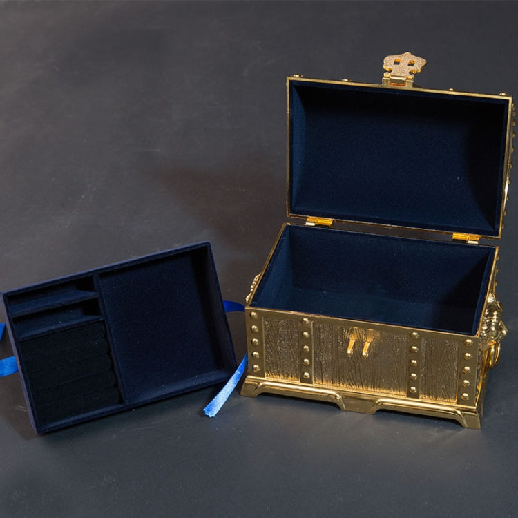 Double-Layer Jewel Box With Lock Metal Decorative Ornaments, Size: 17.5x13.5x12.5cm