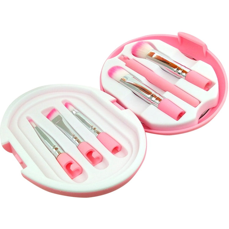 5 in 1 Eggshell Boxed Makeup Brush Set With Makeup Mirror(Pink)