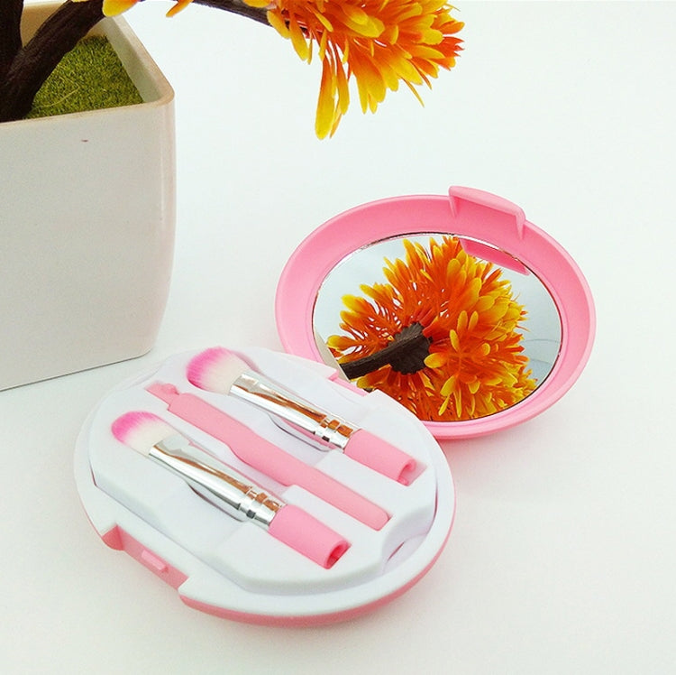 5 in 1 Eggshell Boxed Makeup Brush Set With Makeup Mirror(Pink)