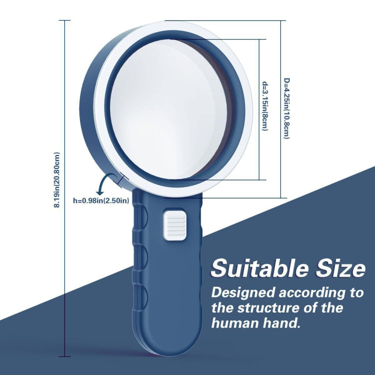 30X LED Handheld Magnifying Glass High-Definition Optical Lens Reading Appraisal And Maintenance Magnifying Glass(Main Blue + White)