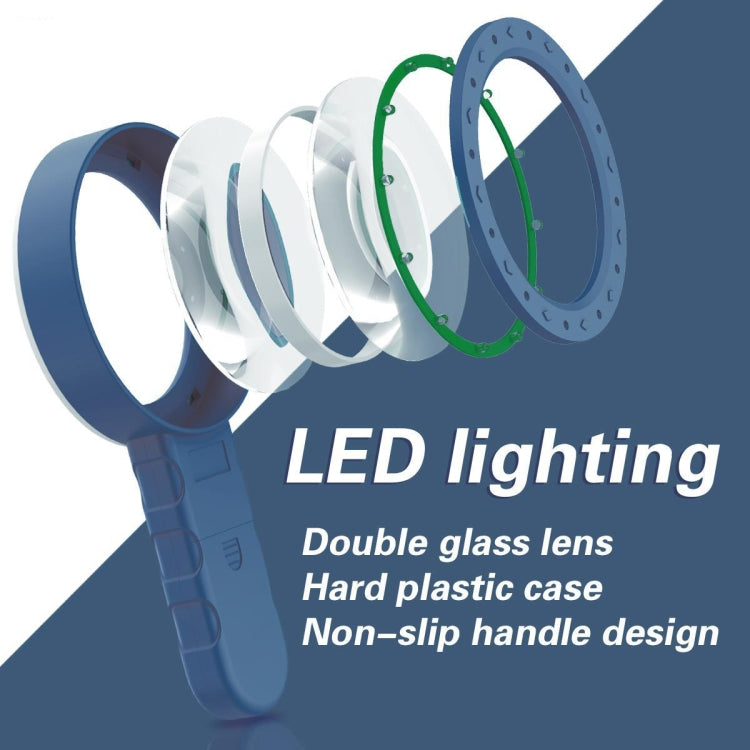 30X LED Handheld Magnifying Glass High-Definition Optical Lens Reading Appraisal And Maintenance Magnifying Glass(Main Blue + White)