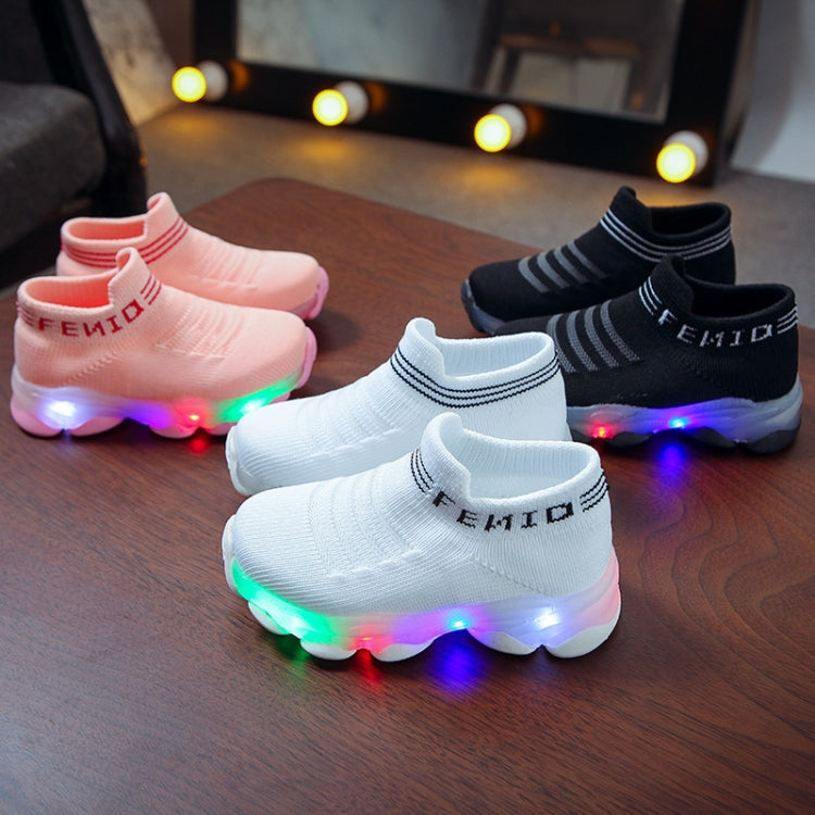 LED Light Children Shoes Flying Woven Luminous Sports Children Shoes, Size: 29(White)