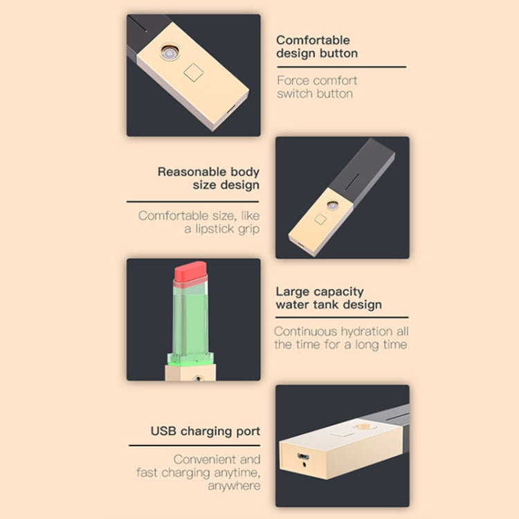 BS-01 Lipstick Shape Electroplating Moisturizing Instrument USB Portable Handheld Nano Spray Humidifier(Gold)