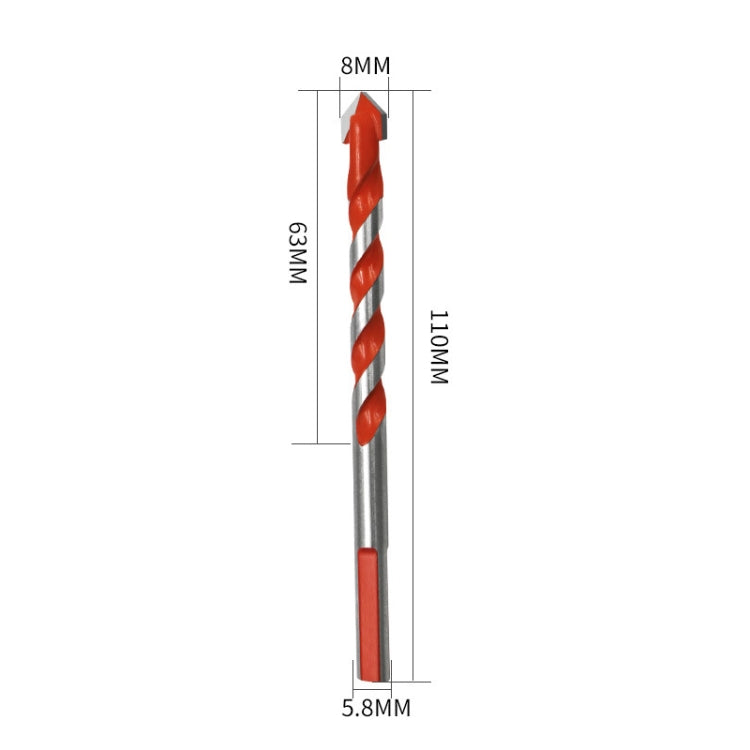 10 PCS Ceramic Triangle Handle Metal Flashlight Drill Bit, Size: 8mm