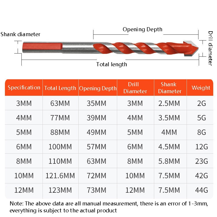 10 PCS Ceramic Triangle Handle Metal Flashlight Drill Bit, Size: 10mm