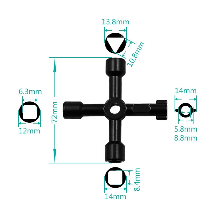 4 PCS Elevator Water Meter Valve Cross Key Inner Triangle Wrench, Style: A Black