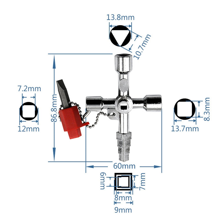 4 PCS Elevator Water Meter Valve Cross Key Inner Triangle Wrench, Style: F Silver