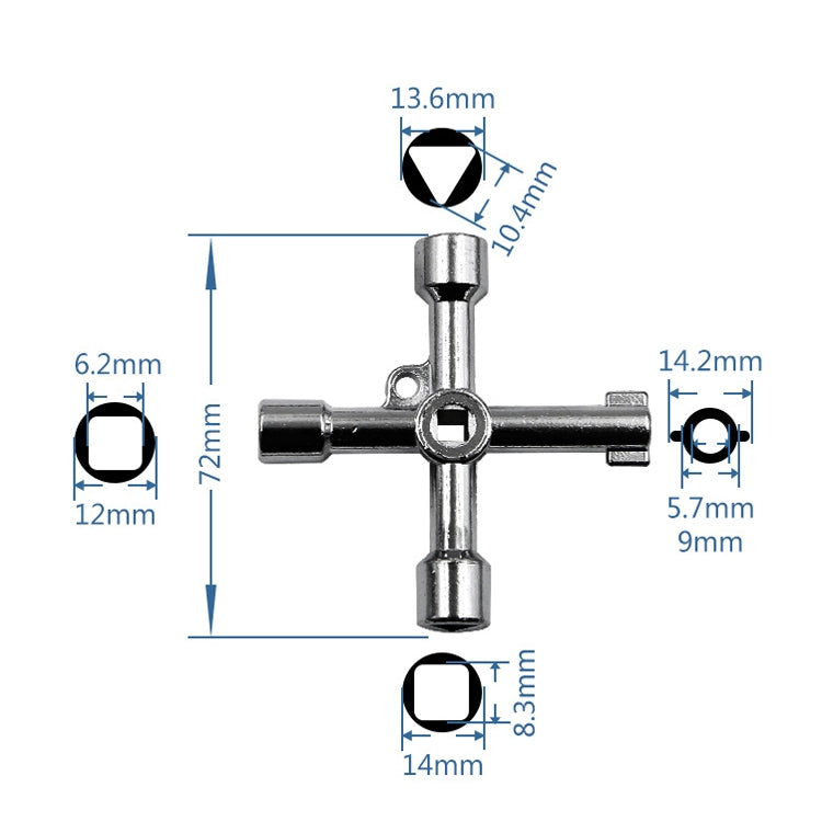 4 PCS Elevator Water Meter Valve Cross Key Inner Triangle Wrench, Style: D Silver Center Double-sided Square Hole