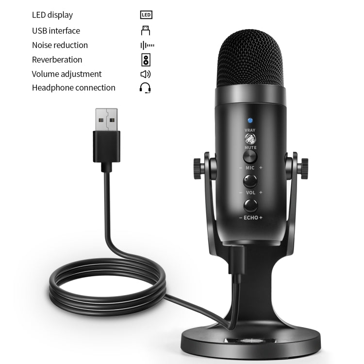 JD-900 USB Condenser Microphone With Monitor(Black And Black Net)