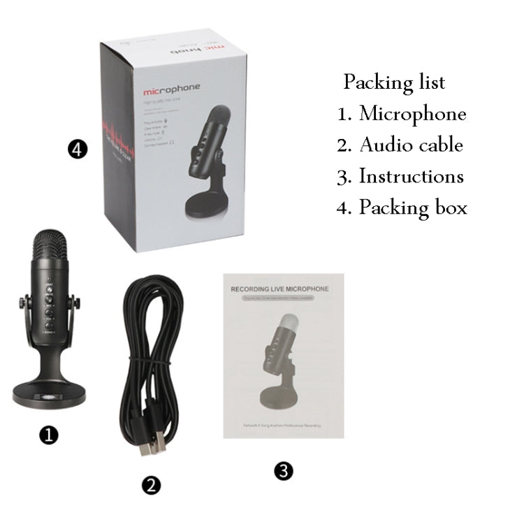 JD-900 USB Condenser Microphone With Monitor(Black And Black Net)