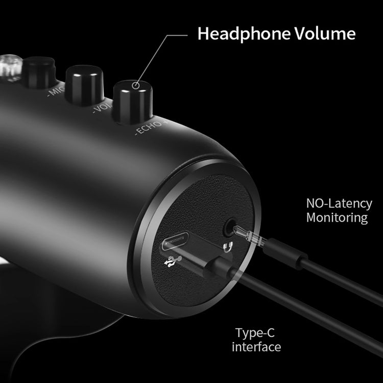 JD-900 USB Condenser Microphone With Monitor(Black And Black Net)