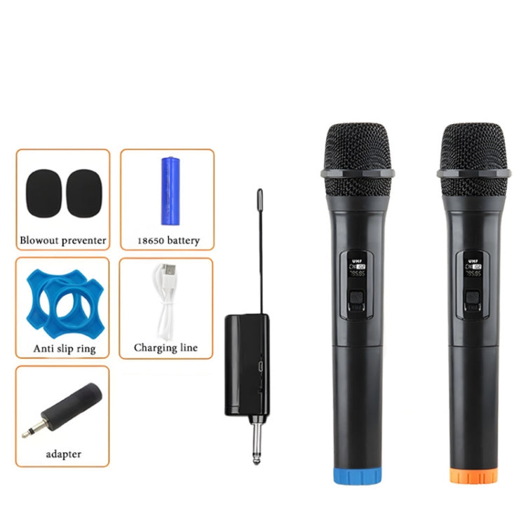 Q7 1 To 2 Wireless Microphones With Wireless Receiver/LED Display(Black)