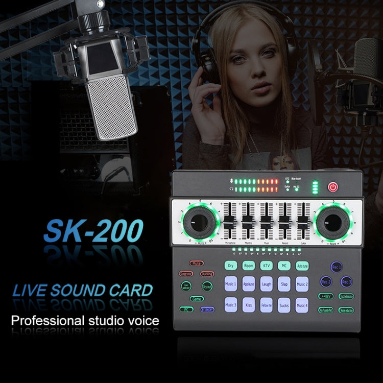 SK-200 Condenser Microphone Live Recording Equipment,Specification: Sound Card + Microphone Set