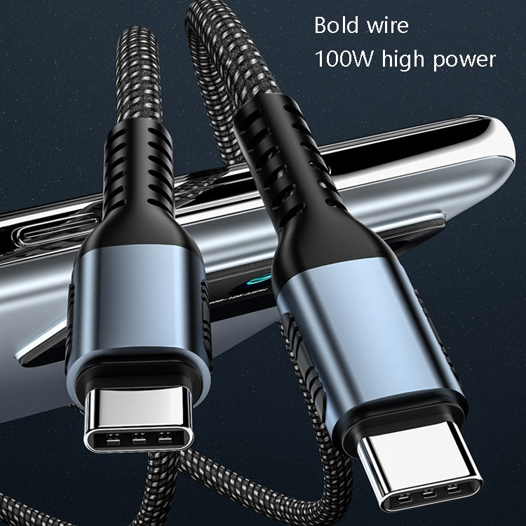 1m 100W PD Fast Charge Type-C Male to Male Data Sync Charging Braided Cable, Length:
