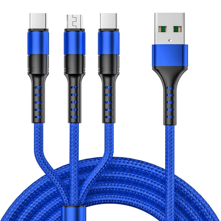 1.25m 3 In 1 USB to Dual Type-C + Micro USB Quick Charging Sync Data Cable, Output: 3A (Blue)