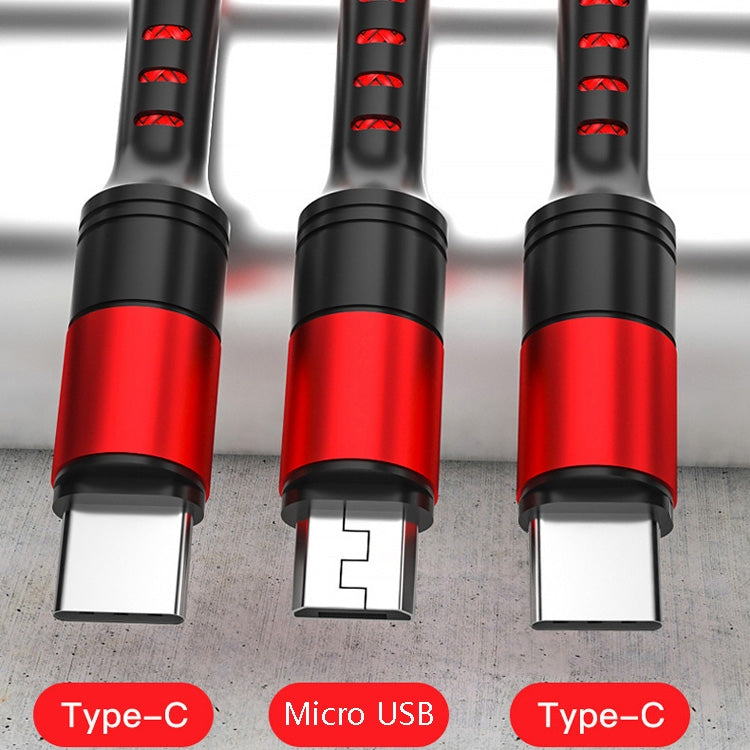 1.25m 3 In 1 USB to Dual Type-C + Micro USB Quick Charging Sync Data Cable, Output: 5A (Red)