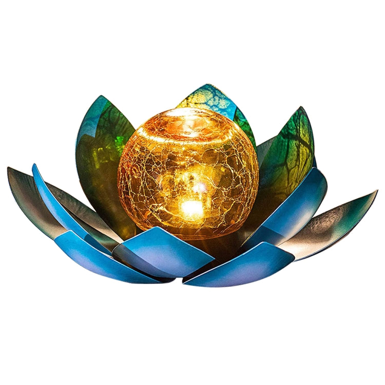 Solar Iron Lotus Lamp Outdoor Simulation Lotus Crack Lawn Lamp(Silver Blue)