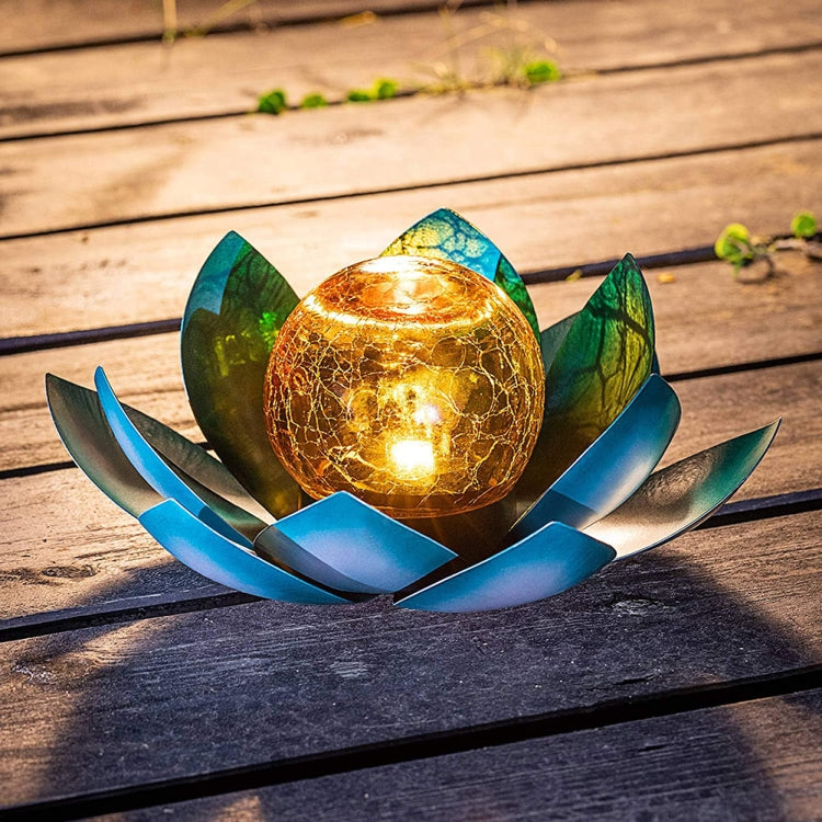 Solar Iron Lotus Lamp Outdoor Simulation Lotus Crack Lawn Lamp(Silver Blue)