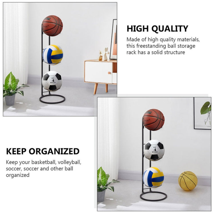 Ball Storage Rack Basketball Football Display Rack Wrought Iron Multi-Layer Rack, Specification: 20.6 x 25.2 x 65.6cm(Black)