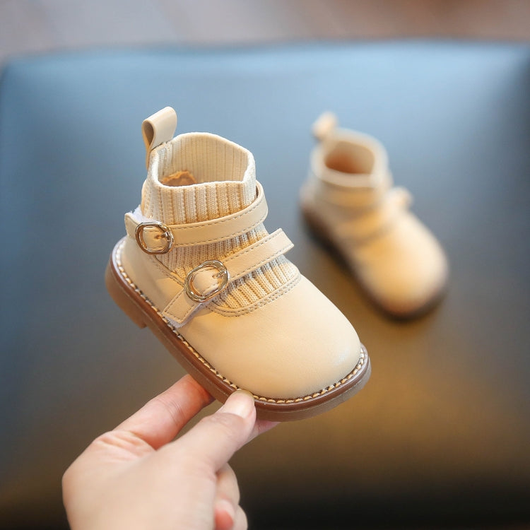Baby Soft Sole Leather Shoes Children Knitted Stitching Short Boots, Size: 15