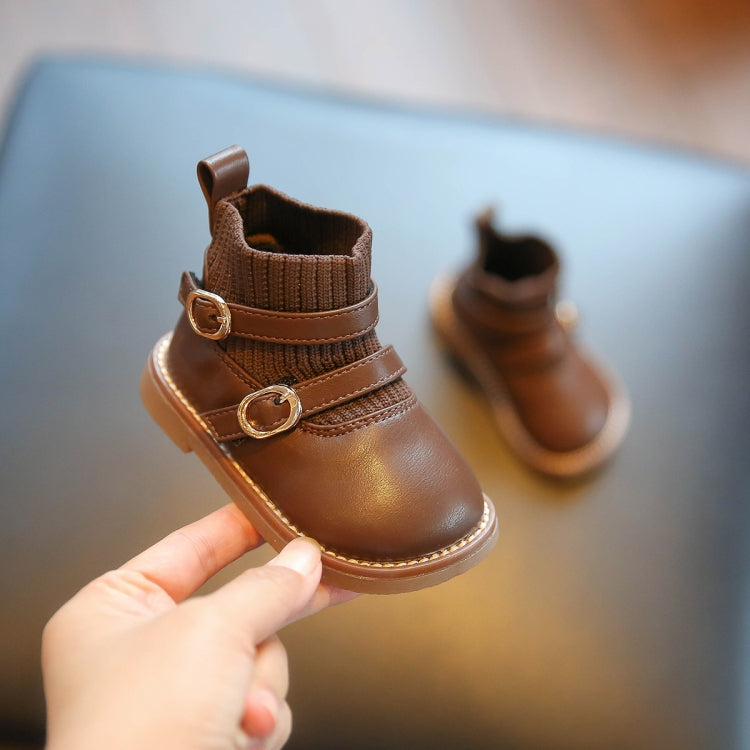 Baby Soft Sole Leather Shoes Children Knitted Stitching Short Boots, Size: 15
