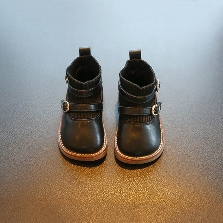 Baby Soft Sole Leather Shoes Children Knitted Stitching Short Boots, Size: 17