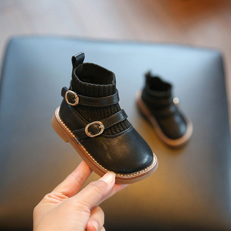 Baby Soft Sole Leather Shoes Children Knitted Stitching Short Boots, Size: 18
