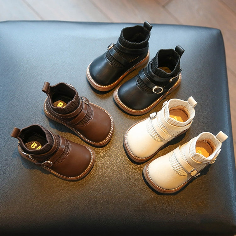 Baby Soft Sole Leather Shoes Children Knitted Stitching Short Boots, Size: 24(Brown)