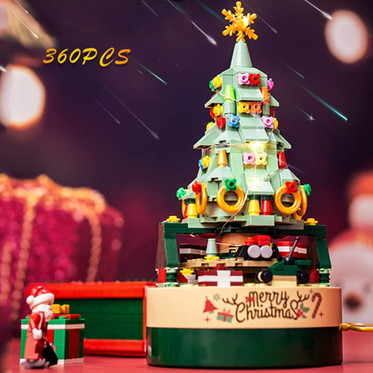 JK1302 Christmas Tree Building Blocks Rotating Music Box Assembled Toy Ornaments with Lights