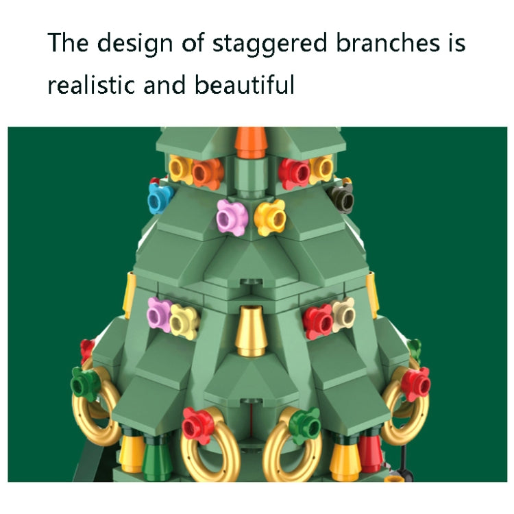 JK1302 Christmas Tree Building Blocks Rotating Music Box Assembled Toy Ornaments with Lights