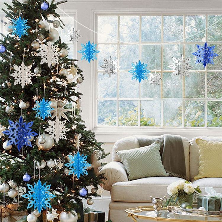 2 Sets Winter Christmas 3D Snowflake Decorations Window Shopping Malls Shop Layout Supplies Hanging Ornaments Hanging Pendant