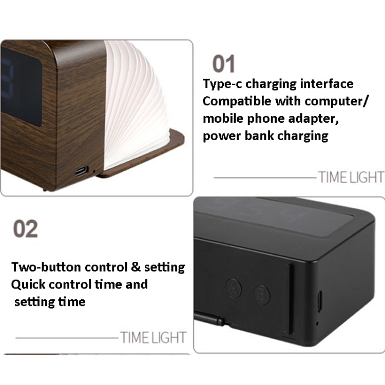 Y1 Wood-Grain Clock Desktop Folding Book-like LED Light