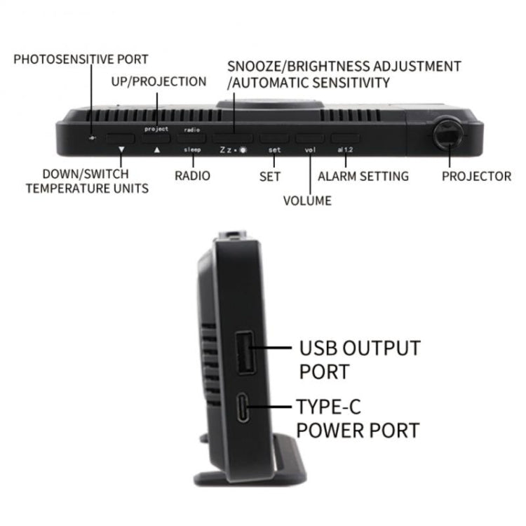 TS-9210 Time + Projection + Radio + Temperature And Humidity LED Clock