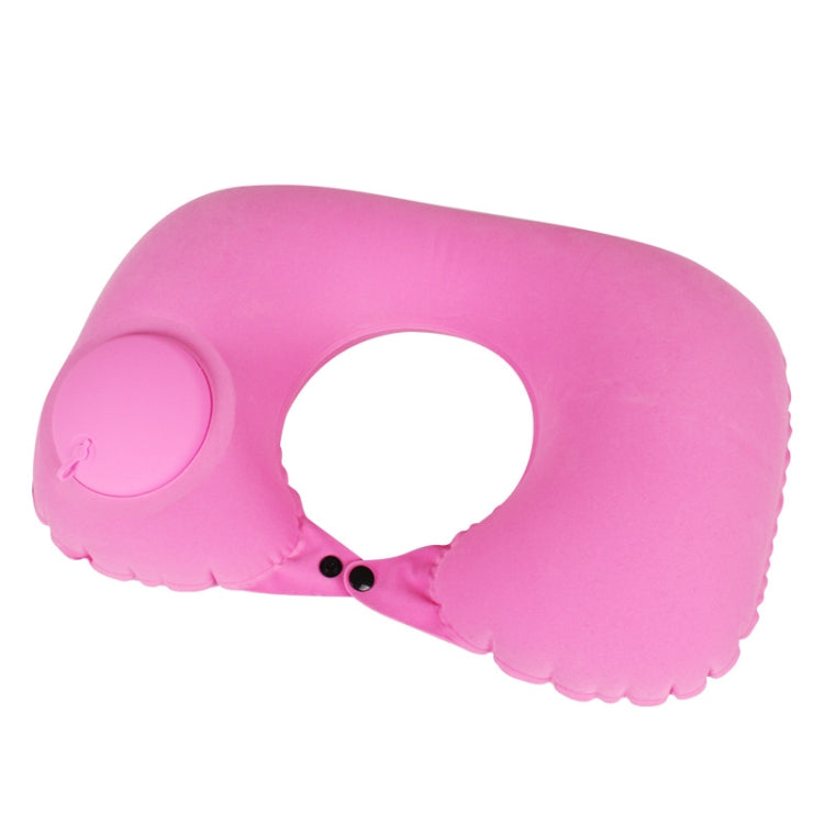 Travel Inflatable Press U-Shaped Neck Guard Pillow, Colour: Flocked U009-02ï¼ˆRose Redï¼‰