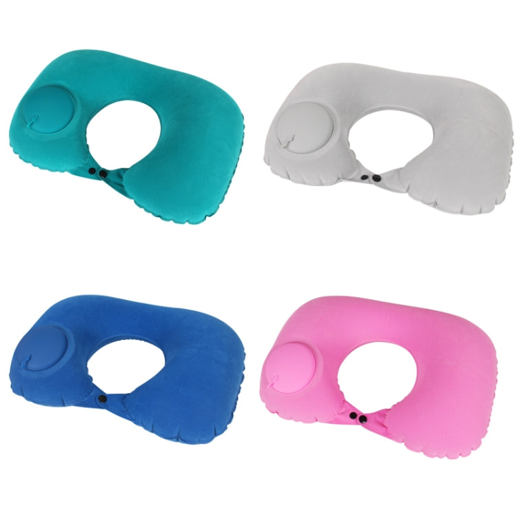 Travel Inflatable Press U-Shaped Neck Guard Pillow, Colour: Flocked U009-02ï¼ˆRose Redï¼‰