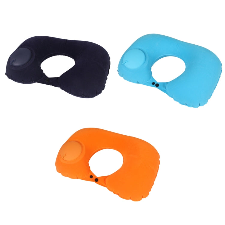 Travel Inflatable Press U-Shaped Neck Guard Pillow, Colour: Flocked U009-05ï¼ˆDark Blueï¼‰