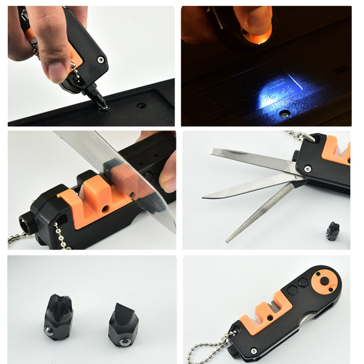 Outdoor Portable Multi-Function Survival Tool Knife Sharpener With Lighting(Black Orange)