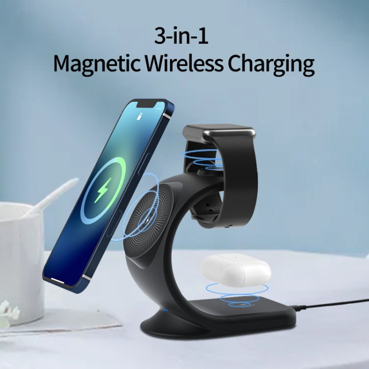 OJD-83 3 in 1 Magnetic Suction Vertical Bracket Wireless Charger for Mobile Phone & iWatch & AirPods