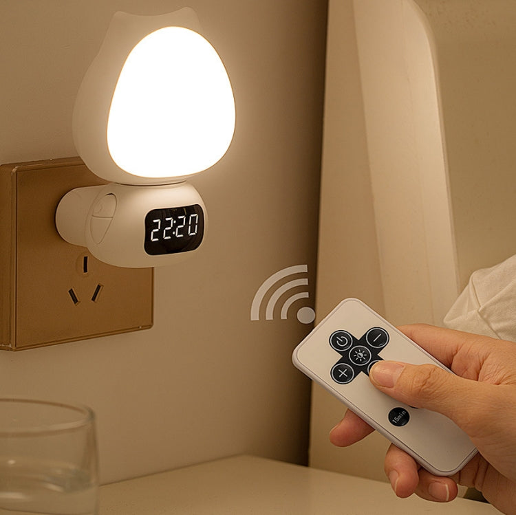Cat Rotatable Remote Control Night Light with Time Display, CN Plug