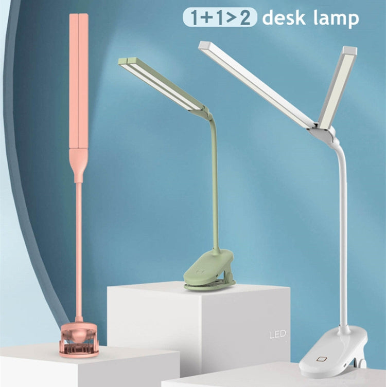 TD5 Double Lamp Head USB Desktop Clip Table Lamp,Style: Rechargeable Version (White)