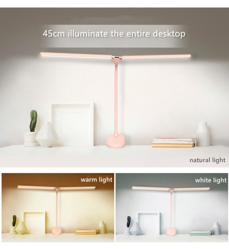 TD5 Double Lamp Head USB Desktop Clip Table Lamp,Style: Rechargeable Version (Pink)