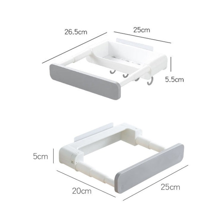 Retractable Washbasin Rack Without Punching Toilet Rack With Storage (White Gray)