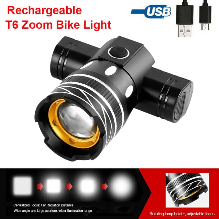 7602 LED USB Charging Telescopic Zoom Bicycle Front Light, Specification: Headlight + 918 Taillight