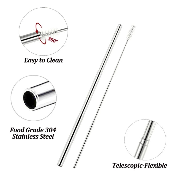 10 Sets Stainless Steel Portable Telescopic Straw(Straw+Brush)