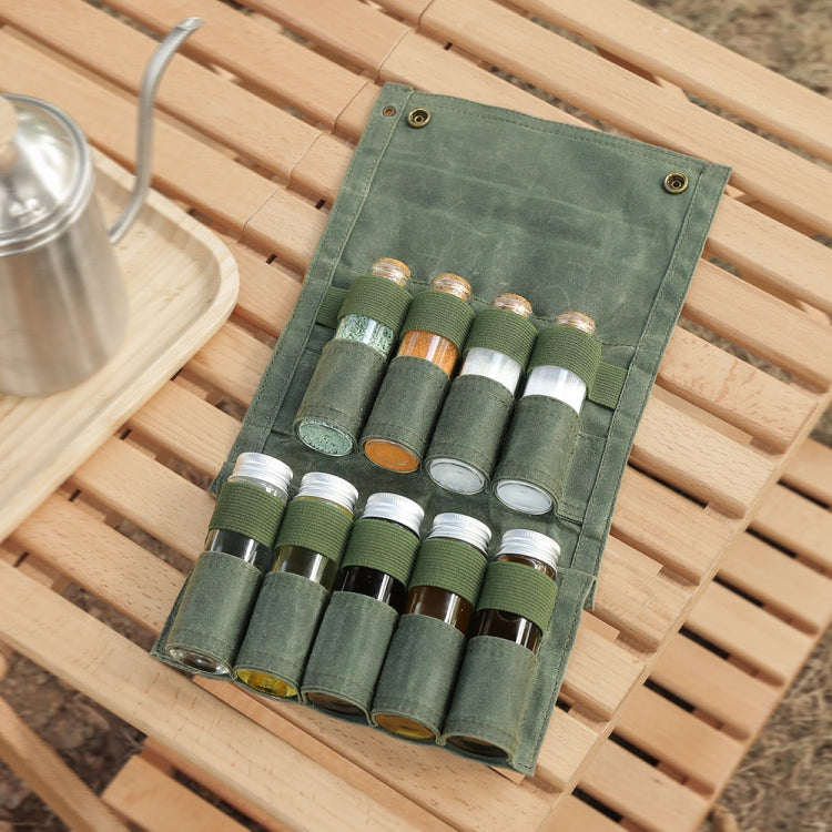 Outdoor Camping Spice Bottle Storage Bag with 9 Glass Bottles
