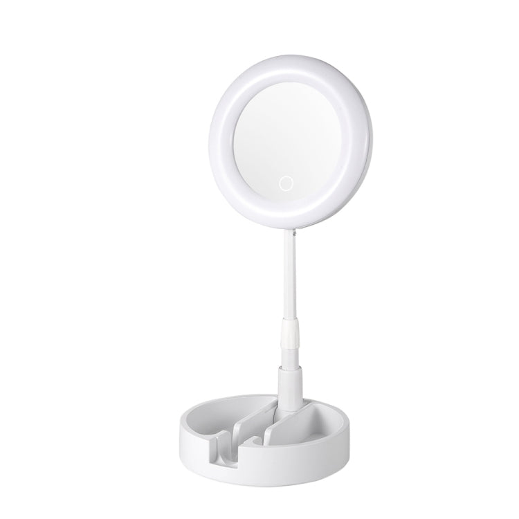 Multifunctional LED Three-Tone Light Retractable Makeup Mirror(White)