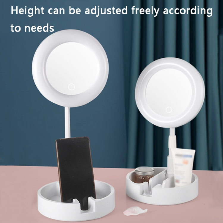Multifunctional LED Three-Tone Light Retractable Makeup Mirror(White)