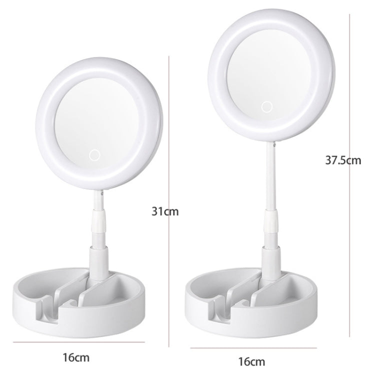 Multifunctional LED Three-Tone Light Retractable Makeup Mirror(White)