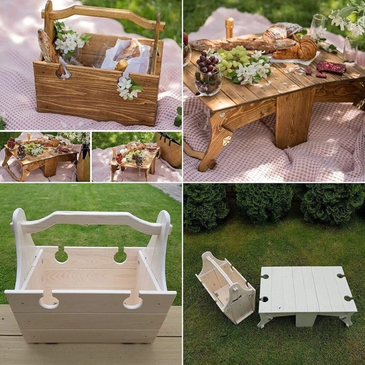 2 in 1 Wooden Outdoor Folding Picnic Basket Table Wine Table, Size: Large